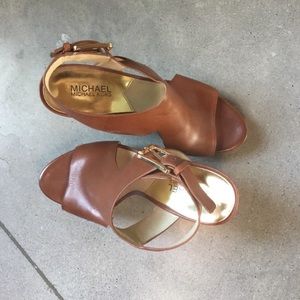 Michael Kors Luggage Leather Wedge Ankle Strap